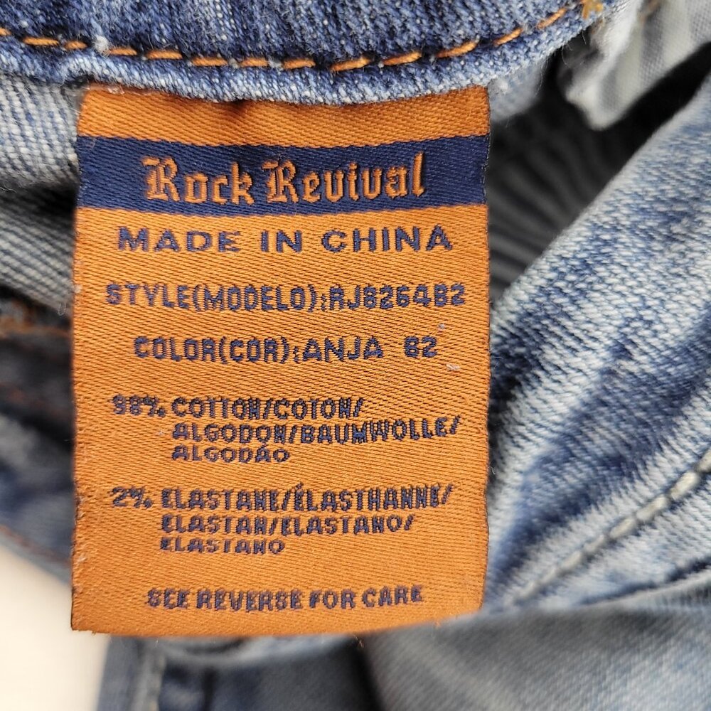 Rock Revival Jeans Women's 29 Blue Anja Boot 30x34.25" Stretch Worn Hems - Picture 3 of 16